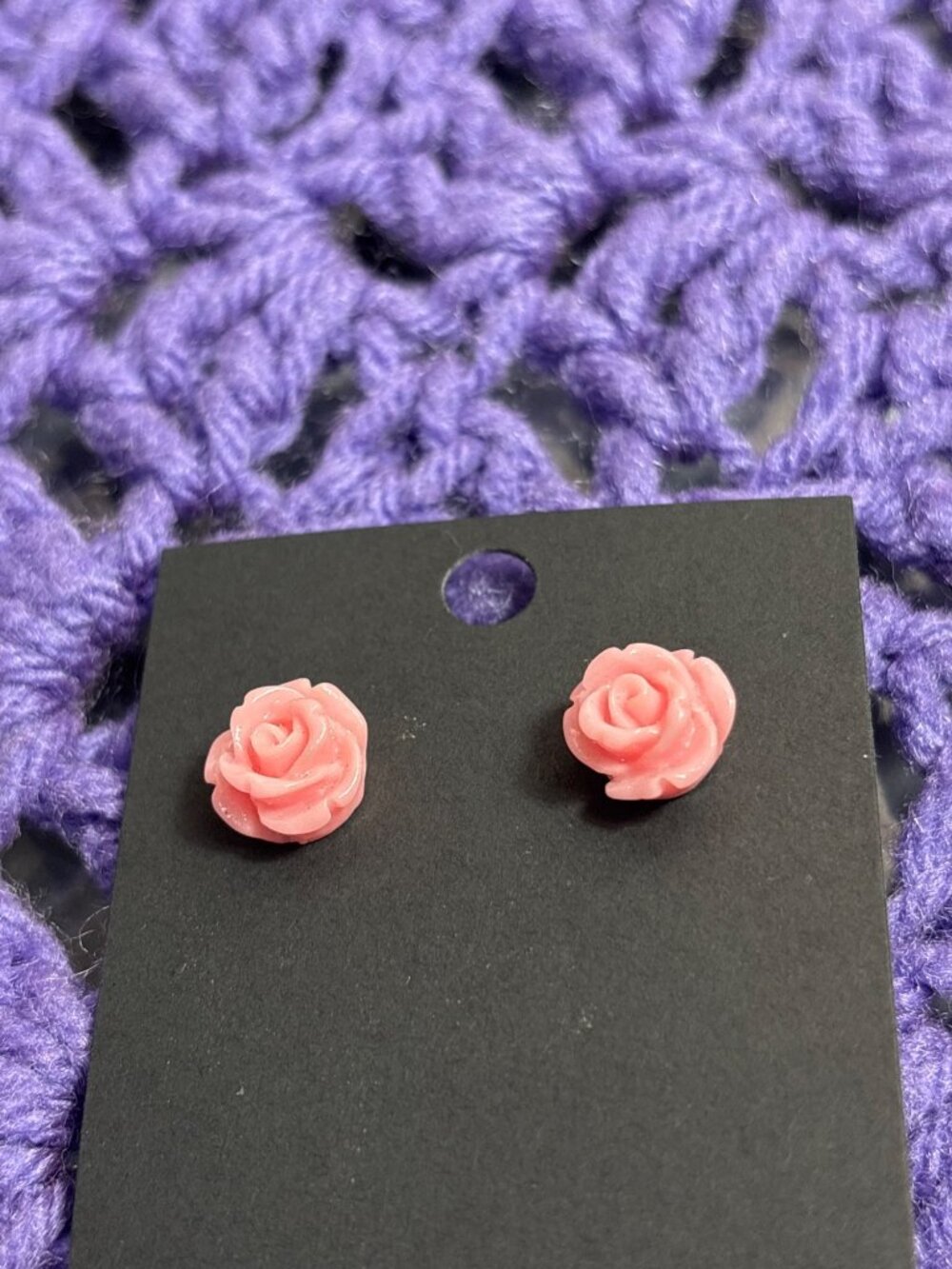 Light Pink Plastic Rose Stud Earrings 0.5 inch